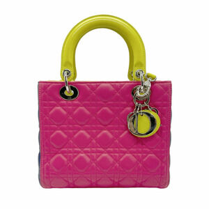 Christian Dior Lady 2way Shoulder Bag leather pink green yellow blue silver